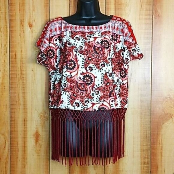 Michael Kors Swim Cover Womens Sz S Red Boho Round Neck Vacation Tassel Beach - Picture 4 of 8